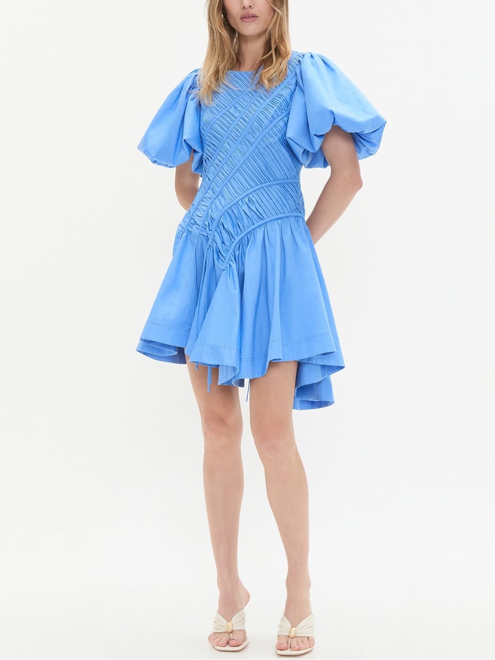 AJE WISTERIA MINI DRESS Blue Puff-Sleeve, US4